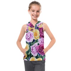 Cherished Watercolor Flowers Kids  Sleeveless Hoodie by GardenOfOphir