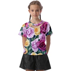 Cherished Watercolor Flowers Kids  Front Cut Tee by GardenOfOphir