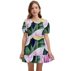 Cherished Watercolor Flowers Kids  Short Sleeve Dolly Dress