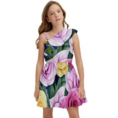 Cherished Watercolor Flowers Kids  One Shoulder Party Dress by GardenOfOphir