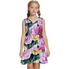 Cherished Watercolor Flowers Kids  Sleeveless Tiered Mini Dress by GardenOfOphir