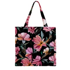 Charming Watercolor Flowers Zipper Grocery Tote Bag by GardenOfOphir