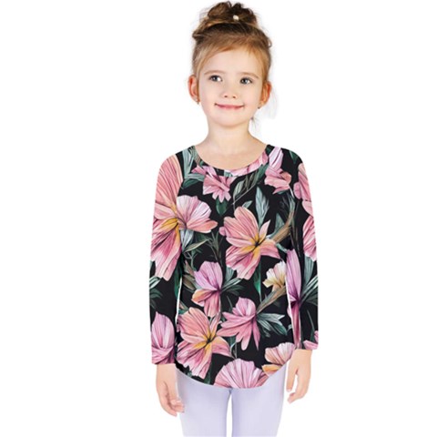 Charming Watercolor Flowers Kids  Long Sleeve Tee by GardenOfOphir