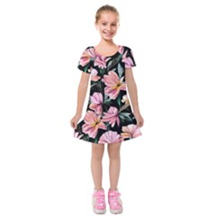 Charming Watercolor Flowers Kids  Short Sleeve Velvet Dress by GardenOfOphir