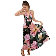 Charming Watercolor Flowers Backless Maxi Beach Dress by GardenOfOphir