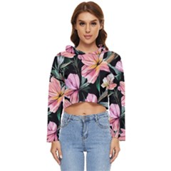 Charming Watercolor Flowers Women s Lightweight Cropped Hoodie by GardenOfOphir