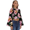 Charming Watercolor Flowers Boho Long Bell Sleeve Top View3