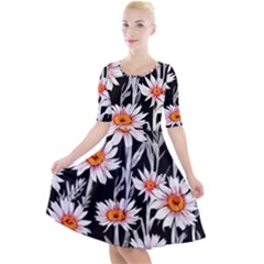 Dazzling Watercolor Flowers Quarter Sleeve A-line Dress by GardenOfOphir