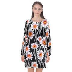 Dazzling Watercolor Flowers Long Sleeve Chiffon Shift Dress  by GardenOfOphir