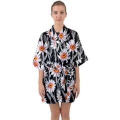 Dazzling Watercolor Flowers Half Sleeve Satin Kimono  by GardenOfOphir