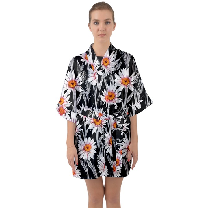 Dazzling watercolor flowers Half Sleeve Satin Kimono 