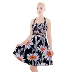 Dazzling Watercolor Flowers Halter Party Swing Dress  by GardenOfOphir