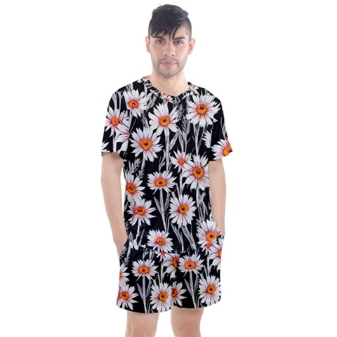 Dazzling Watercolor Flowers Men s Mesh Tee And Shorts Set by GardenOfOphir