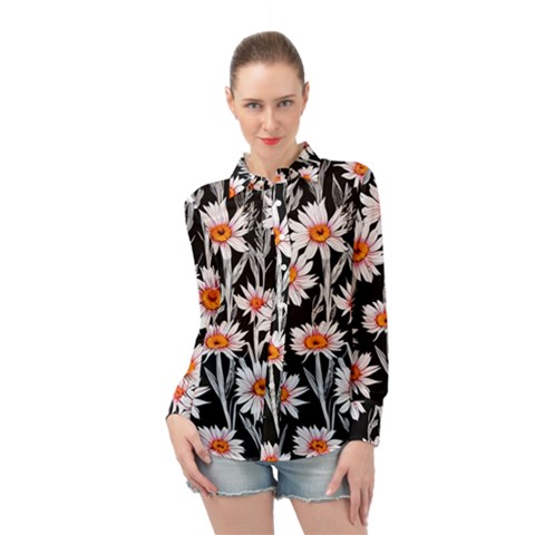 Dazzling Watercolor Flowers Long Sleeve Chiffon Shirt by GardenOfOphir