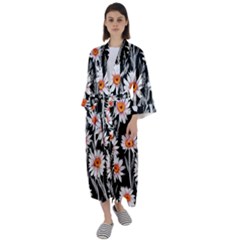 Dazzling Watercolor Flowers Maxi Satin Kimono by GardenOfOphir