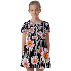 Dazzling Watercolor Flowers Kids  Short Sleeve Pinafore Style Dress by GardenOfOphir