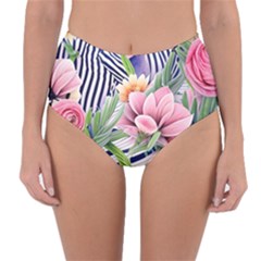 Luxurious Watercolor Flowers Reversible High-waist Bikini Bottoms by GardenOfOphir