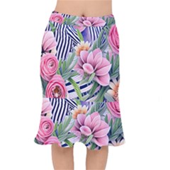 Luxurious Watercolor Flowers Short Mermaid Skirt by GardenOfOphir