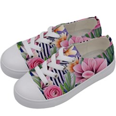 Luxurious Watercolor Flowers Kids  Low Top Canvas Sneakers by GardenOfOphir