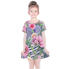 Luxurious Watercolor Flowers Kids  Simple Cotton Dress by GardenOfOphir