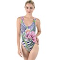 Luxurious watercolor flowers High Leg Strappy Swimsuit View1