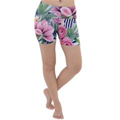 Luxurious Watercolor Flowers Lightweight Velour Yoga Shorts by GardenOfOphir