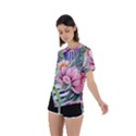 Luxurious watercolor flowers Asymmetrical Short Sleeve Sports Tee View2