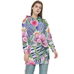 Luxurious Watercolor Flowers Women s Long Oversized Pullover Hoodie by GardenOfOphir