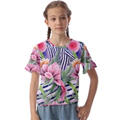 Luxurious Watercolor Flowers Kids  Cuff Sleeve Scrunch Bottom Tee