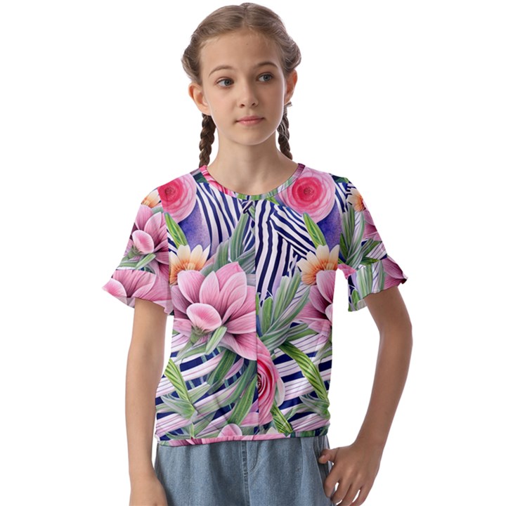 Luxurious watercolor flowers Kids  Cuff Sleeve Scrunch Bottom Tee