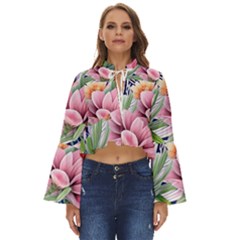 Luxurious Watercolor Flowers Boho Long Bell Sleeve Top by GardenOfOphir