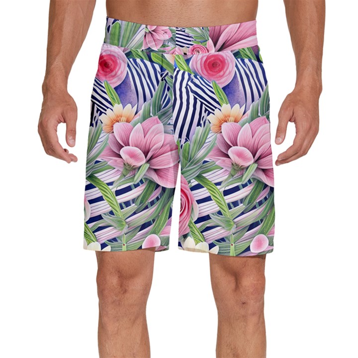 Luxurious watercolor flowers Men s Beach Shorts