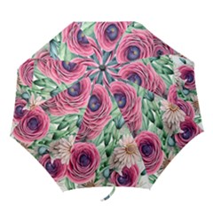 Majestic Watercolor Flowers Folding Umbrellas by GardenOfOphir