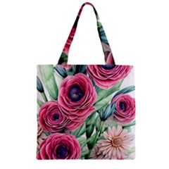 Majestic Watercolor Flowers Zipper Grocery Tote Bag by GardenOfOphir