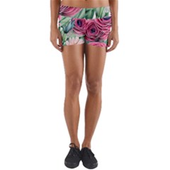 Majestic Watercolor Flowers Yoga Shorts by GardenOfOphir