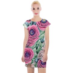 Majestic Watercolor Flowers Cap Sleeve Bodycon Dress by GardenOfOphir