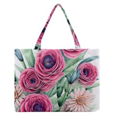 Majestic Watercolor Flowers Zipper Medium Tote Bag by GardenOfOphir