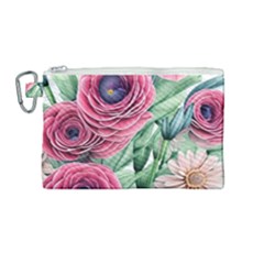 Majestic Watercolor Flowers Canvas Cosmetic Bag (medium) by GardenOfOphir