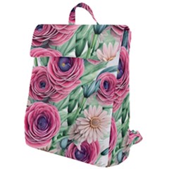 Majestic Watercolor Flowers Flap Top Backpack by GardenOfOphir