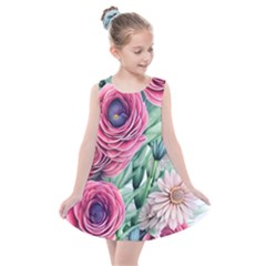 Majestic Watercolor Flowers Kids  Summer Dress by GardenOfOphir