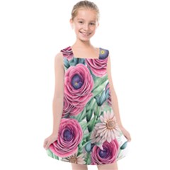 Majestic Watercolor Flowers Kids  Cross Back Dress by GardenOfOphir