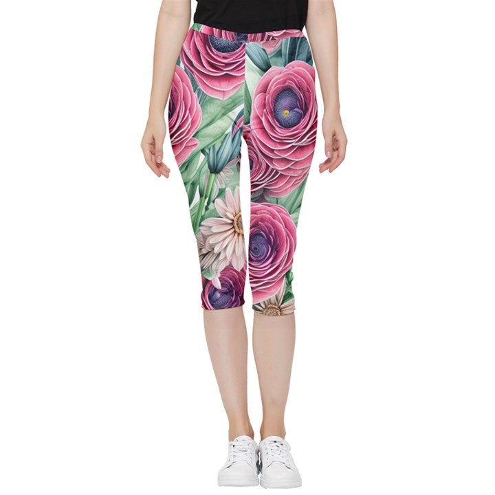 Majestic watercolor flowers Inside Out Lightweight Velour Capri Leggings 