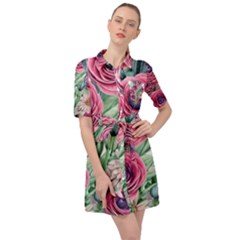 Majestic Watercolor Flowers Belted Shirt Dress by GardenOfOphir