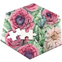 Majestic watercolor flowers Wooden Puzzle Hexagon View3