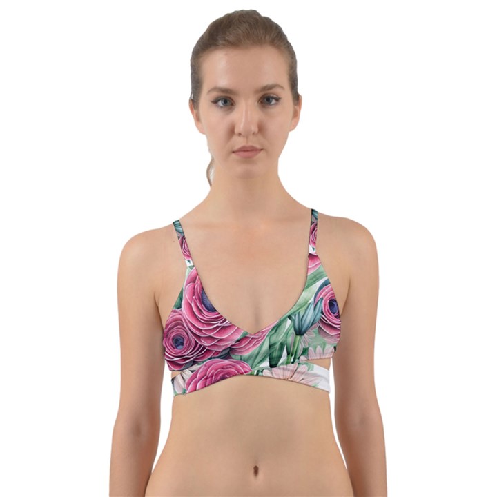 Majestic watercolor flowers Wrap Around Bikini Top