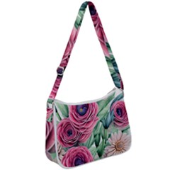 Majestic Watercolor Flowers Zip Up Shoulder Bag by GardenOfOphir