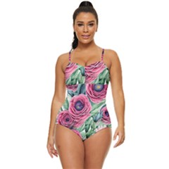 Majestic Watercolor Flowers Retro Full Coverage Swimsuit by GardenOfOphir