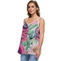 Majestic watercolor flowers Casual Spaghetti Strap Chiffon Top View2