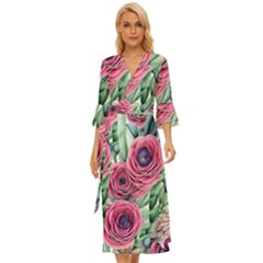 Majestic Watercolor Flowers Midsummer Wrap Dress by GardenOfOphir