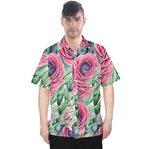 Majestic Watercolor Flowers Men s Hawaii Shirt by GardenOfOphir